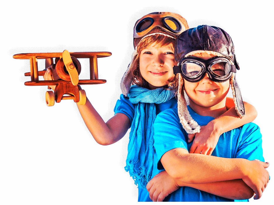boy and girl wearing aviation cap